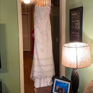 Soft mesh and beaded wedding gown, small trail